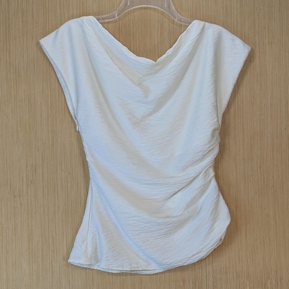 Mango Cream Drape Neck Short Sleeve Blouse - Picture 3 of 11